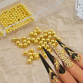 Gold 3D Nail Art Beads Kit – Metallic Studs Decoration