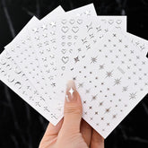 Silver 3D Nail Art Stud Stickers — Mixed Shapes