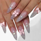 24pcs Almond False Nails — Butterfly French Tips