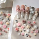 Mini 3D Rose Nail Art Charms — Mixed Pink & Cream