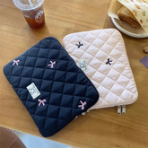 Kawaii Quilted Tote Bag with Bows & Embroidery