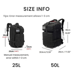 Military Tactical Backpack 25L/50L Waterproof Hiking Bag