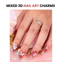 3D Acrylic Bowknot Nail Art Charms with Rhinestones & Pearls