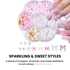 3D Acrylic Bowknot Nail Art Charms with Rhinestones & Pearls