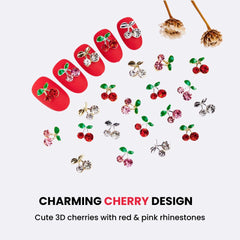 3D Cherry Nail Charms Red Pink Rhinestone Nail Art 20pcs