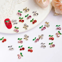 3D Cherry Nail Charms Red Pink Rhinestone Nail Art 20pcs