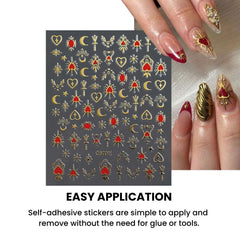 3D Gold Heart Star Nail Stickers Y2K Holographic Decals