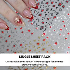 3D Gold Heart Star Nail Stickers Y2K Holographic Decals
