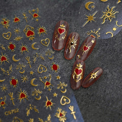 3D Gold Heart Star Nail Stickers Y2K Holographic Decals
