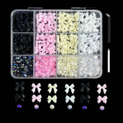 3D Acrylic Bowknot Nail Art Charms with Rhinestones & Pearls