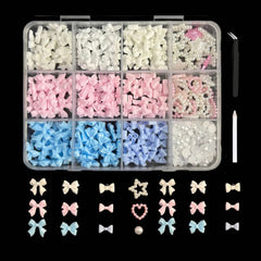 3D Acrylic Bowknot Nail Art Charms with Rhinestones & Pearls
