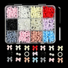 3D Acrylic Bowknot Nail Art Charms with Rhinestones & Pearls