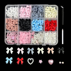 3D Acrylic Bowknot Nail Art Charms with Rhinestones & Pearls