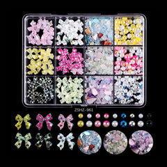 3D Acrylic Bowknot Nail Art Charms with Rhinestones & Pearls