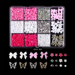 3D Acrylic Bowknot Nail Art Charms with Rhinestones & Pearls