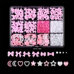 3D Acrylic Bowknot Nail Art Charms with Rhinestones & Pearls