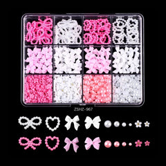 3D Acrylic Bowknot Nail Art Charms with Rhinestones & Pearls