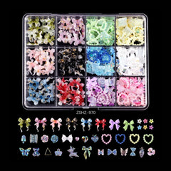 3D Acrylic Bowknot Nail Art Charms with Rhinestones & Pearls
