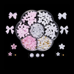 3D Acrylic Bowknot Nail Art Charms with Rhinestones & Pearls