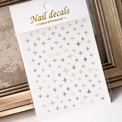3D Gold Heart Star Nail Stickers Y2K Holographic Decals