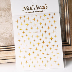 3D Gold Heart Star Nail Stickers Y2K Holographic Decals