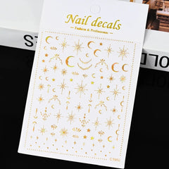 3D Gold Heart Star Nail Stickers Y2K Holographic Decals