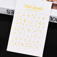 3D Gold Heart Star Nail Stickers Y2K Holographic Decals