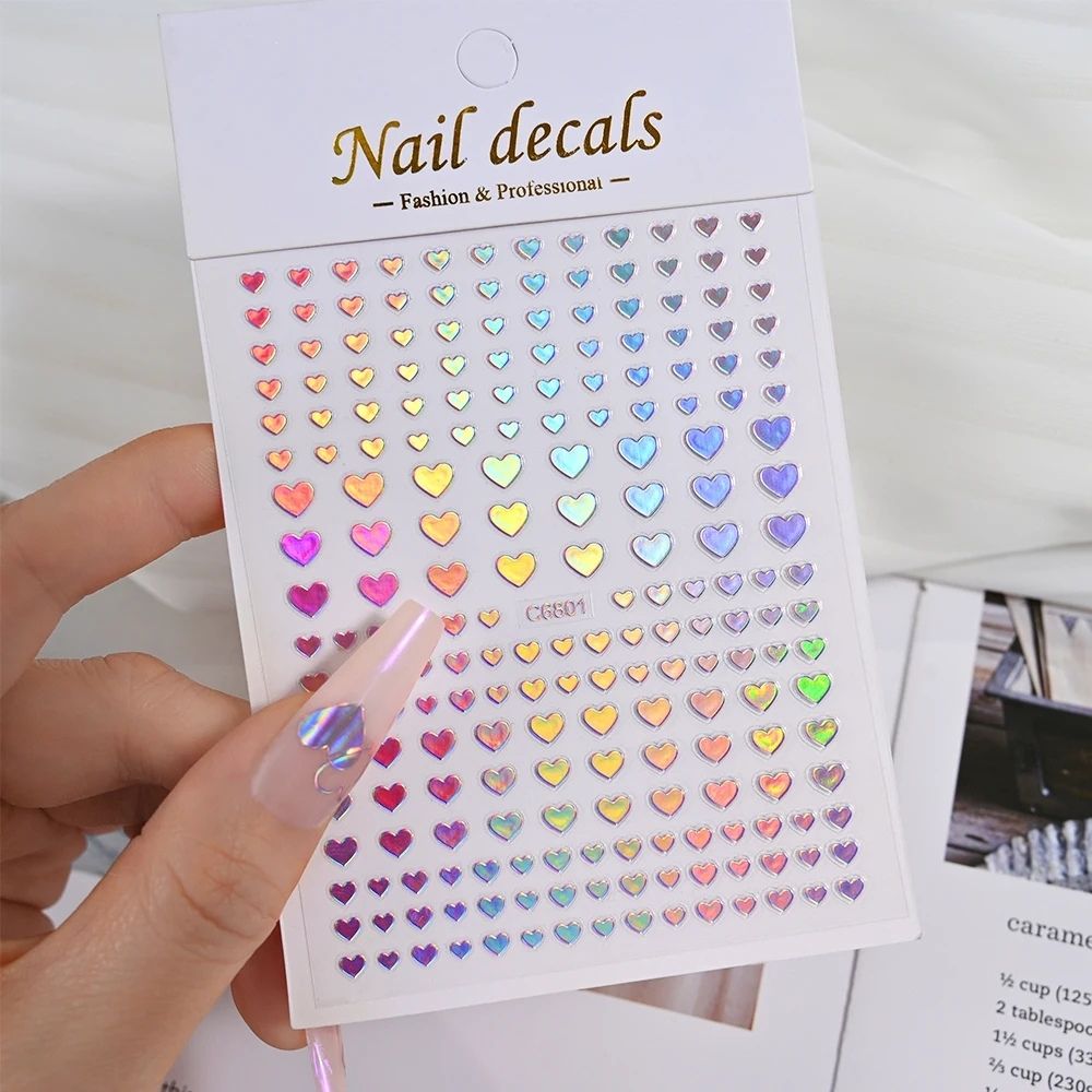3D Gold Heart Star Nail Stickers Y2K Holographic Decals