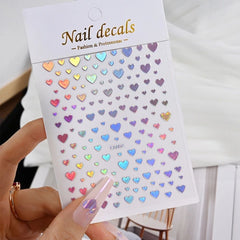 3D Gold Heart Star Nail Stickers Y2K Holographic Decals
