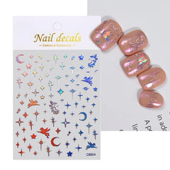 3D Gold Heart Star Nail Stickers Y2K Holographic Decals