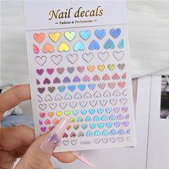 3D Gold Heart Star Nail Stickers Y2K Holographic Decals