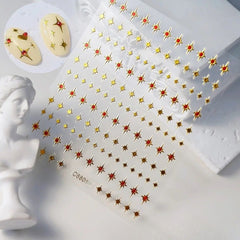 3D Gold Heart Star Nail Stickers Y2K Holographic Decals