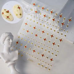 3D Gold Heart Star Nail Stickers Y2K Holographic Decals