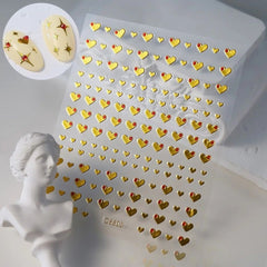 3D Gold Heart Star Nail Stickers Y2K Holographic Decals
