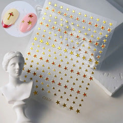 3D Gold Heart Star Nail Stickers Y2K Holographic Decals