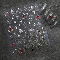 3D Gold Heart Star Nail Stickers Y2K Holographic Decals