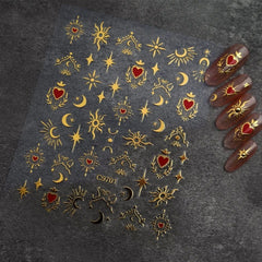 3D Gold Heart Star Nail Stickers Y2K Holographic Decals