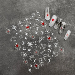 3D Gold Heart Star Nail Stickers Y2K Holographic Decals