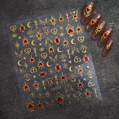 3D Gold Heart Star Nail Stickers Y2K Holographic Decals