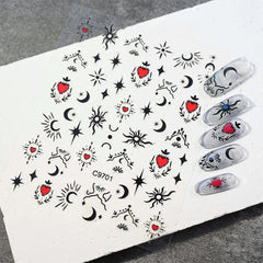 3D Gold Heart Star Nail Stickers Y2K Holographic Decals