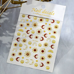 3D Gold Heart Star Nail Stickers Y2K Holographic Decals