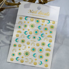 3D Gold Heart Star Nail Stickers Y2K Holographic Decals