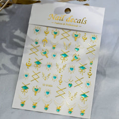 3D Gold Heart Star Nail Stickers Y2K Holographic Decals