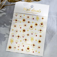 3D Gold Heart Star Nail Stickers Y2K Holographic Decals