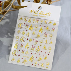3D Gold Heart Star Nail Stickers Y2K Holographic Decals