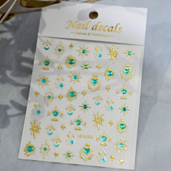 3D Gold Heart Star Nail Stickers Y2K Holographic Decals