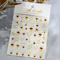 3D Gold Heart Star Nail Stickers Y2K Holographic Decals