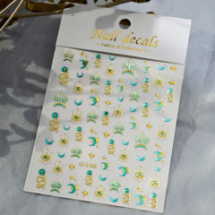 3D Gold Heart Star Nail Stickers Y2K Holographic Decals