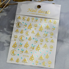 3D Gold Heart Star Nail Stickers Y2K Holographic Decals