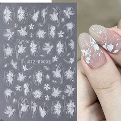 3D White Flower Nail Stickers Cute Floral Art DIY Decals